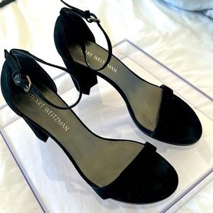 STUART WEITZMAN NEARLYNUDE SANDAL 39.5 BLACK SUEDE 80MM HEIGHT